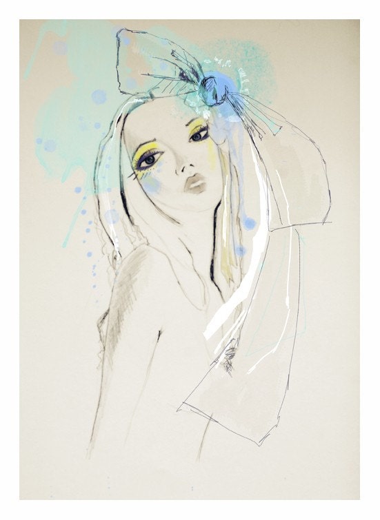Fashion Illustration, blue, green, portrait, drawing