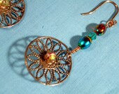 Earrings  Copper and Glittering Foil Beads "Mexican Sunshine"