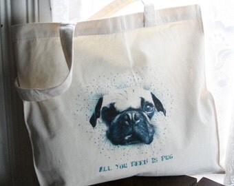 All You Need Is Pug Starburst Canvas Tote Bag