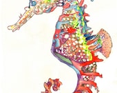 Seahorse Art Print - Beach Art Print - Sea Animal Print - 13 x 19