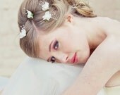 Wedding hair bobby pin set of four flowers and pearls, wedding hair accessory