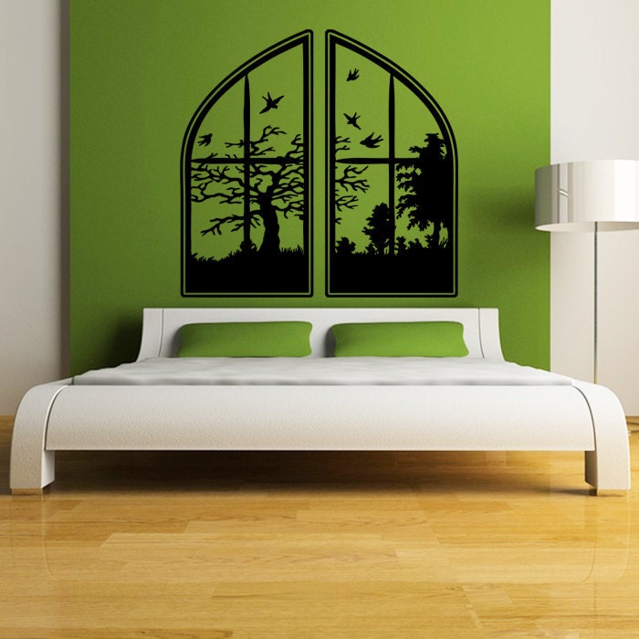 Swallows and Trees Whimsical Mural Decal-Choose any color-