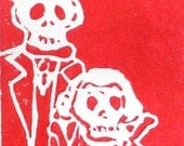 Linocut print -- Red Dia de los Presidentes Muertos