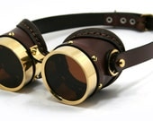 STEAMPUNK GOGGLES brown leather polished brass SMPL Light Frames