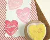love heart rubber stamp - hand carved stamp - hand carved rubber stamp. wedding/engagement/valentine - mounted