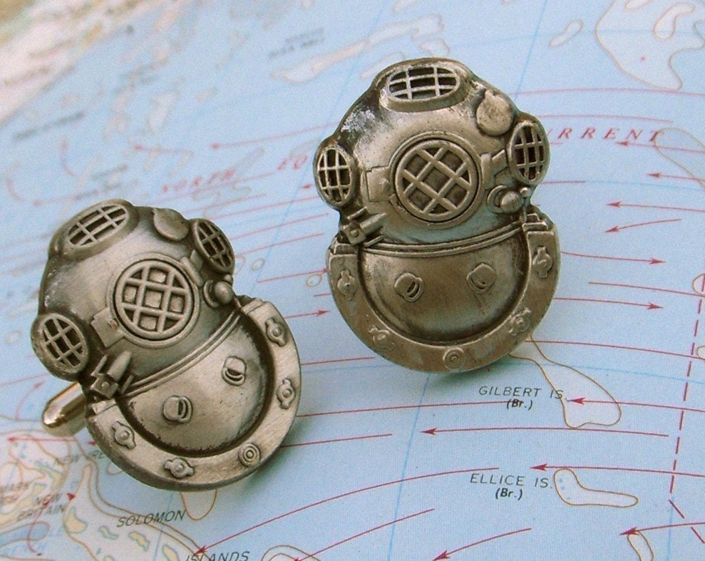 Steampunk Cufflinks Diving Helmet Cufflinks Men's Cufflinks Big Cufflinks Nautical Cufflinks Men's Gifts