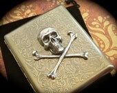 Cigarette Case Skull & Crossbones Vintage Style Big Metal Case Rustic Gothic Victorian Accessories
