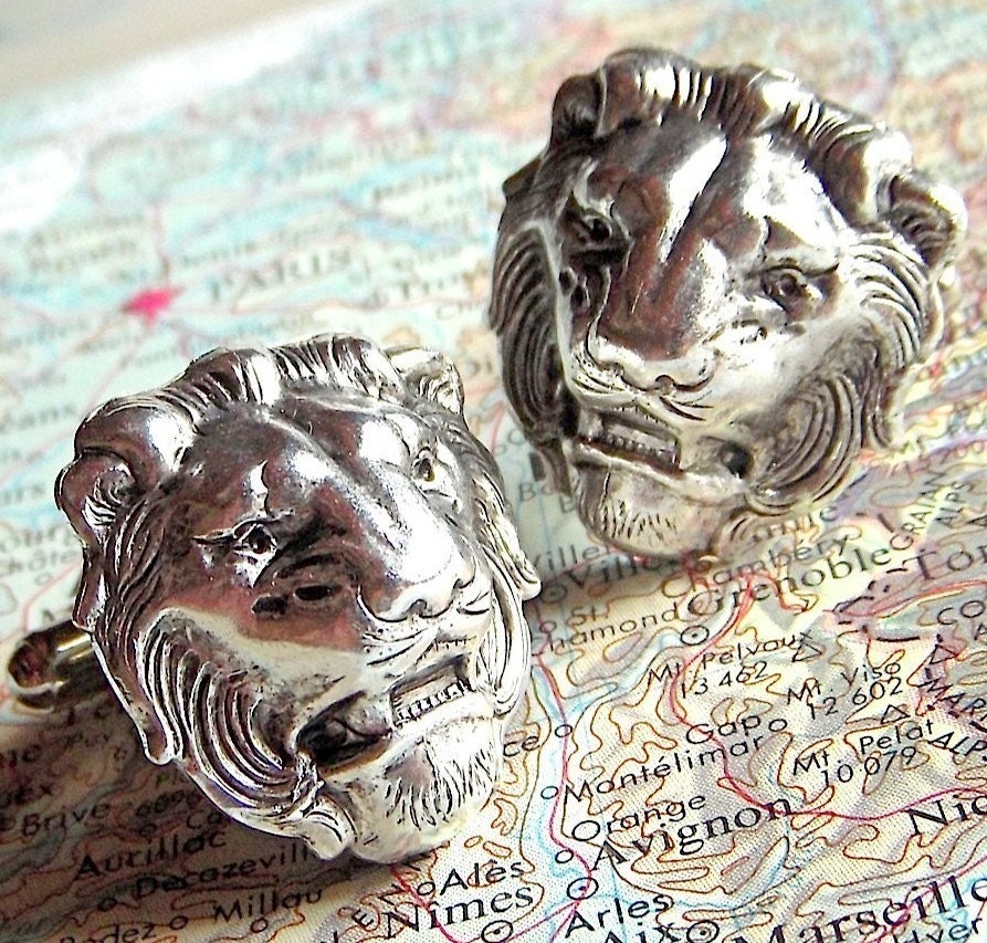 Men's Cufflinks Silver Lion Cufflinks Vintage Inspired BIG & BOLD Gothic Victorian Safari Animal New Statement Cufflinks For Men