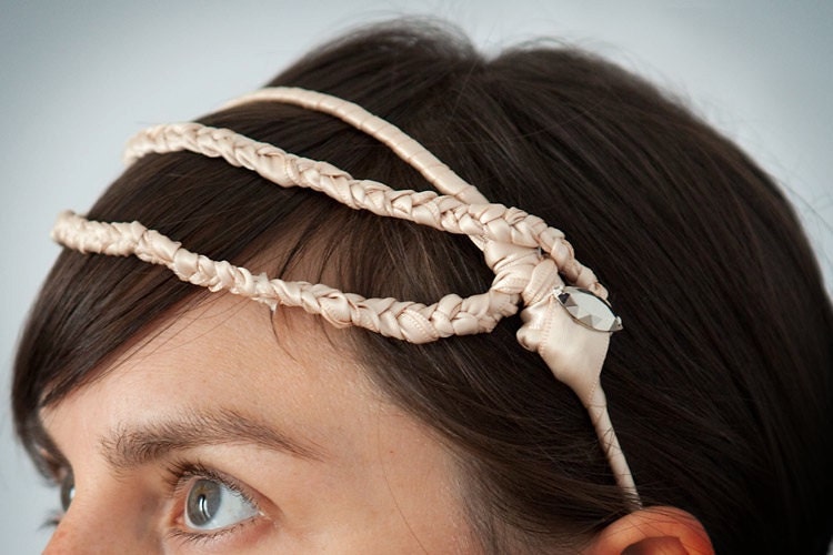 Jazz Age Sculptural Headpiece Handmade Champagne Braided Wedding Headpiece Ooak Ready to ship