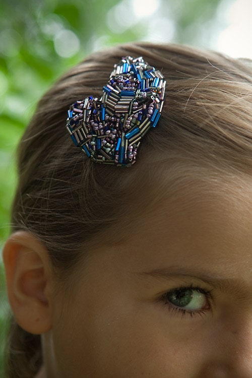 Leaf Barette/ Handmade Purple and Blue Hand Beaded Aubrey Leaf Barrette