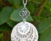 4-Disc Stacked Hand Stamped Necklace - Personalized Mom Jewelry, Grandma Jewelry, Family Jewelry, Perfect Mother's Day Gift