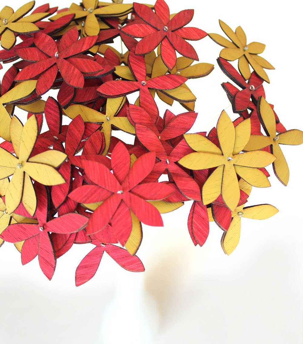 spring flowers -  set of NINE - wood flowers in red, chartreuse, aqua, tangerine - make your own bouquet