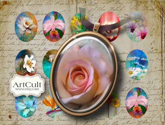 MON PETIT JARDIN - Oval 30x40 mm Digital Collage Sheet printable Images for pendants magnets craft scrapbooking