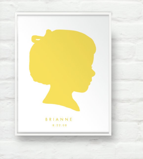 Custom Silhouette Portrait on White 8x10 Print - Personalized Child Girl or Boy Children Name Art for Mothers Day Nursery or Kids Room