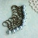 Set of Five (5) Pairs of Bridesmaid Earrings. Light Blue Swarovski Pearl Leverback Antique Brass Earrings. Vintage Style. Bridesmaid Gift.