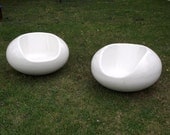 Eero Aarnio Pastil Chairs. 1968. Set of 2. Floating Fiberglass Chairs. Mid Century Modern Indoor Outdoor Furniture