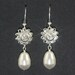 Bridal Jewelry -- Rhinestone Pearl Wedding Earrings, Vintage Style Bridal Earrings, Bridesmaid Jewelry, Silver Dangles -- VINTAGE ROMANCE