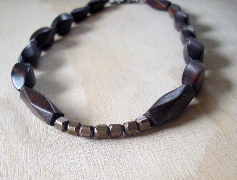 LOW PROFILE - Horn, African brass, Raku glass necklace for MEN