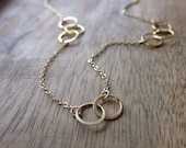 Gold Chain Necklace with Asymmetrical Circles - Modern, Simple, Dainty
