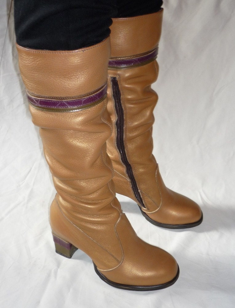 Gold Knee High Scrunch Boots, Made to Order in your size