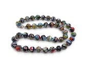 RESERVED - Vintage Venetian glass necklace - Beaded Millefiore, hand knotted, Sterling silver clasp - 18"  -  InVintageHeaven