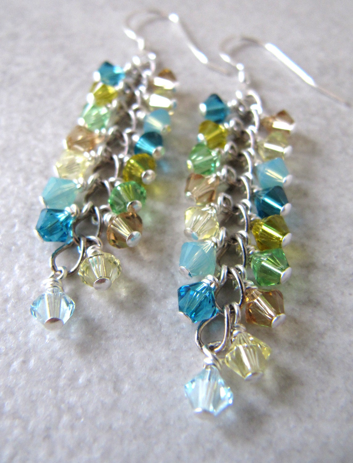 Lagoon Shower cluster earrings - Swarovski crystals, Sterling Silver
