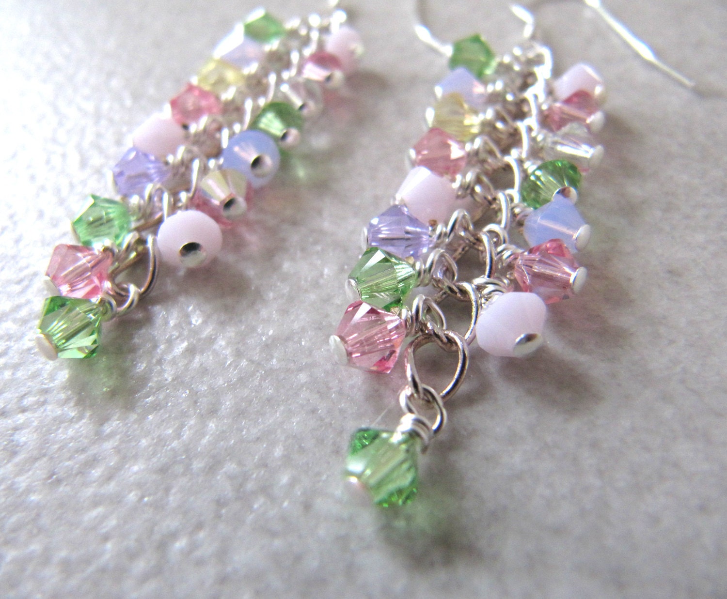 Sherbet Shower cluster earrings - Swarovski crystals, Sterling Silver