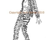 Michael Jackson Art Portrait Calligram or Calligraphy Drawing, Michael Jackson Typography Illustration, Unique Art Print, King of Pop Art