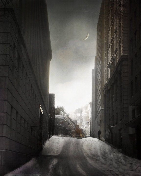 Winter Photography Snowy Cityscape Montreal Art 8x10 Print Metallic Paper - Under the Midnight Moon