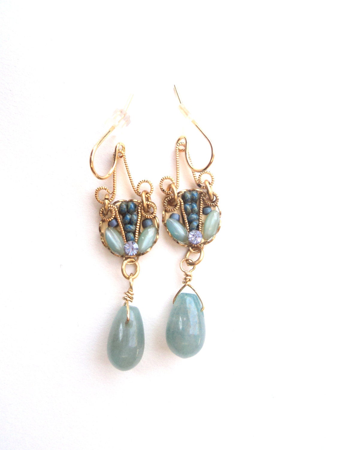 Earrings, Blue, Mosaic, Crystal, Tribal, Quartz, Alexandrite, Birthstone