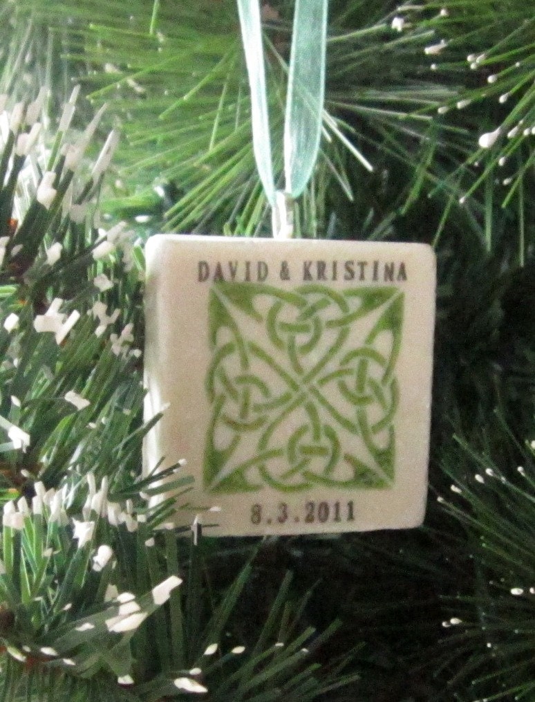 Personalized Celtic Christmas Ornament, Emerald Green, With Gift Box
