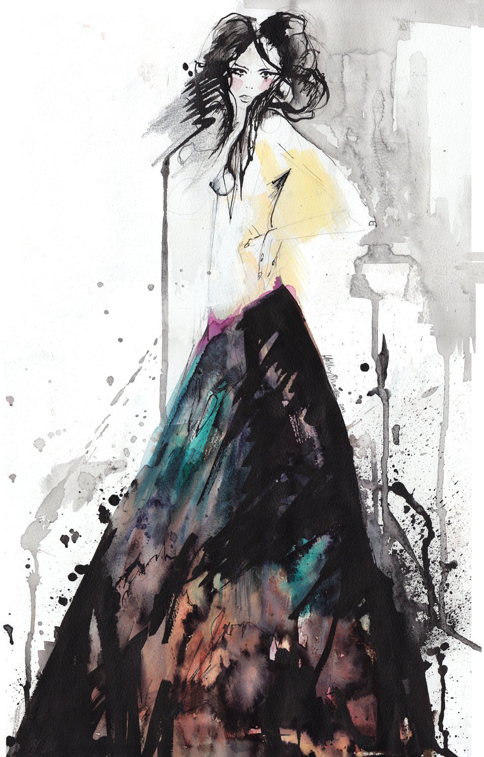 Smoke // ORIGINAL painting, watercolor and ink  - FASHION ILLUSTRATION