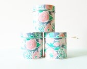 Pastel Floral Storage Tins/Vintage Avon Canisters/Organizing/Metal Floral Containers