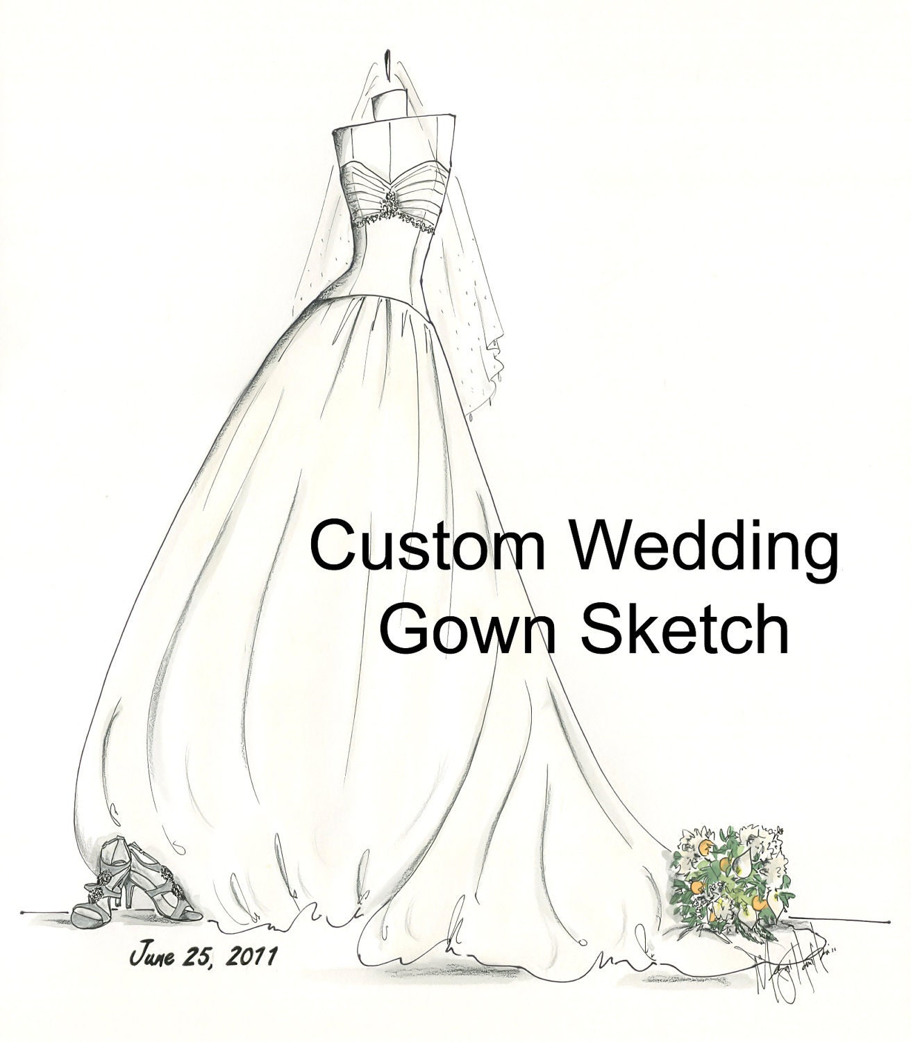 Custom Wedding Gown Keepsake Sketch