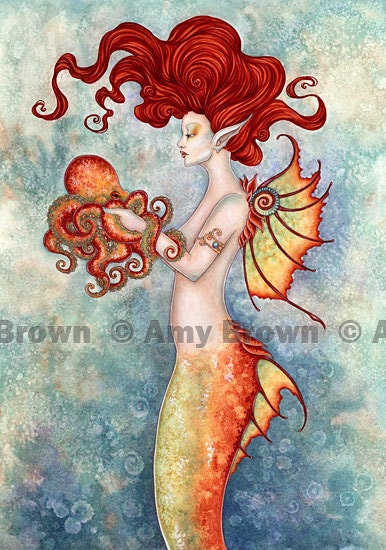 Mermaid and Octopus 8.5x11 PRINT by Amy Brown