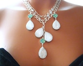 Pacific Opal and White Moonstone Glass Large Jewels Statement Necklace