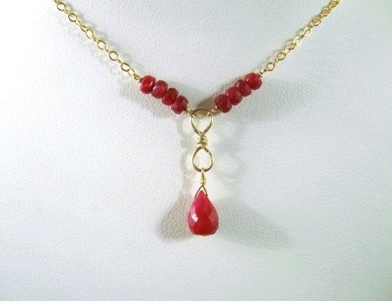 Ruby Infinity Necklace- Gold Filled, Hammered Wire