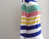 Nautical Bateau Top/Boat Neck Long Sleeved Tee Shirt/Primary Rainbow Stripes TShirt//Women / Men