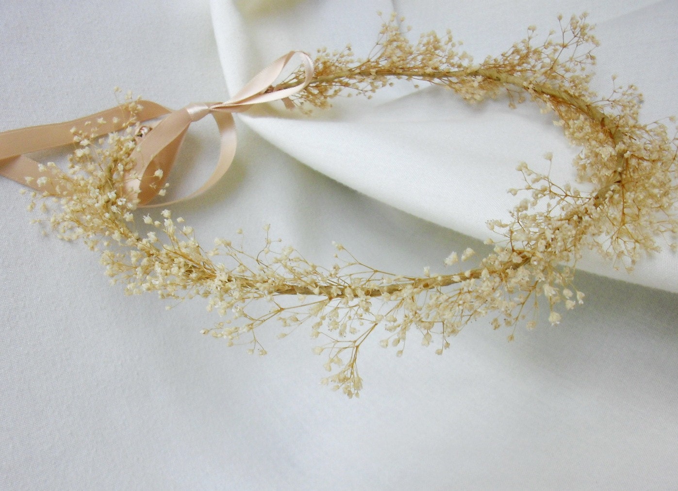 Beach Wedding Bridal hair accessory, wedding headpiece, Floral Hair Wreath Babys Breath Ivory flower crown flower girl halo headwreath
