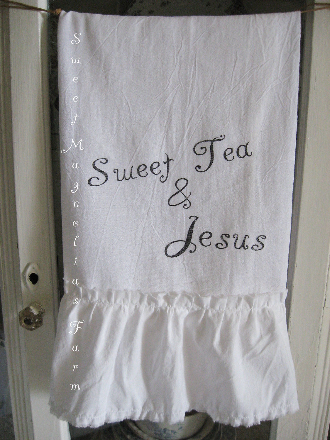 Flour Sack Kitchen Towel ."Sweet Tea & Jesus" Southern Inspirational Charm...for your Home, Farmhouse or Cottage