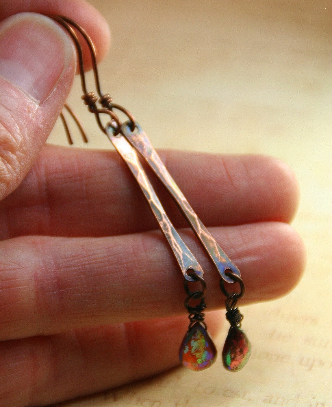 ON SALE TODAY - Sticks And Stones - Copper Sticks with Mystic Garnet Teardrops
