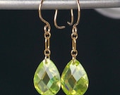 Gorgeous Lemon Lime Cubic Zirconia Teardrops with Gold Filled, Handmade French Earrings