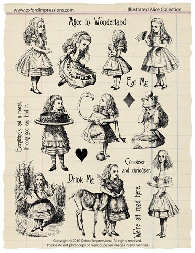Illustrated Alice - Alice in Wonderland rubber stamp collection