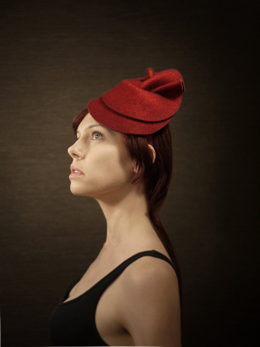 Red Felt Sculptural Hat - Made to order