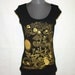 Owls & Jackalopes tshirt  - eco-friendly gold ink screenprint on black cotton scoop neck - womens sizes S, M, L, XL