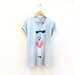 Pierre Le Frenchman - Mustache and Beret HAND STENCILED Striped Shirt Rolled Cuffs V Neck Tee in Mint - S M L XL 2XL 3xl