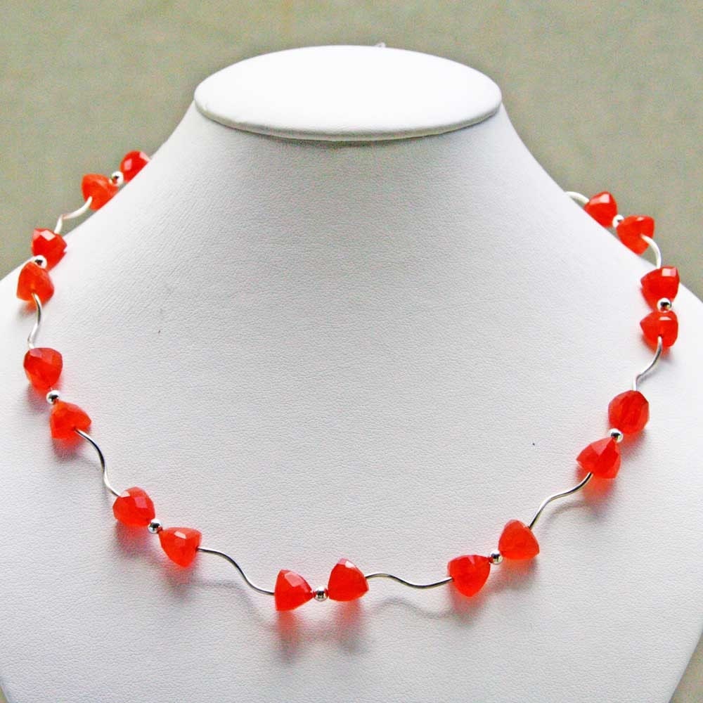 Handmade Necklace, Sterling Silver Carnelian BowTies