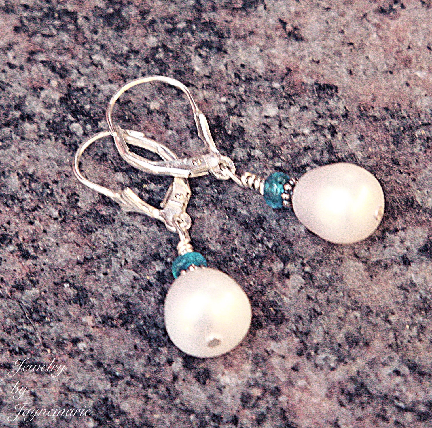 Earrings, Freshwater Pearl, Apatite, Sterling Silver