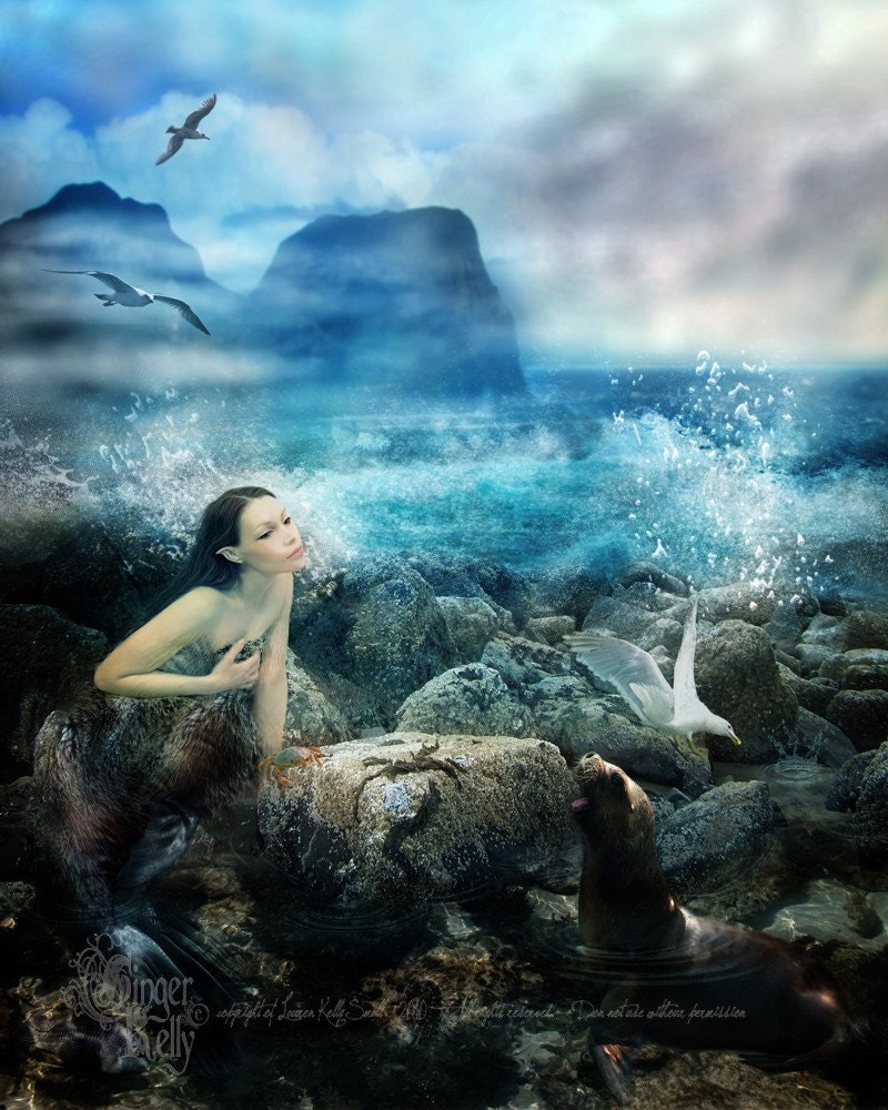 Selkie, Water Nymph Fantasy Art Print, 8 x 10 inch