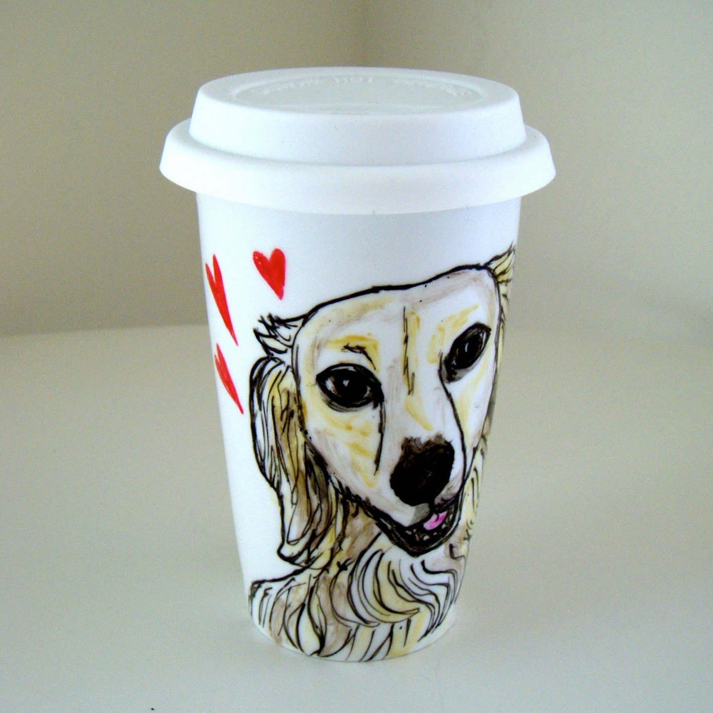 Pet Portrait Custom Ceramic Travel Mug Cat Dog Bird Puppy Kitten Animals Personalize Painted by sewZinski